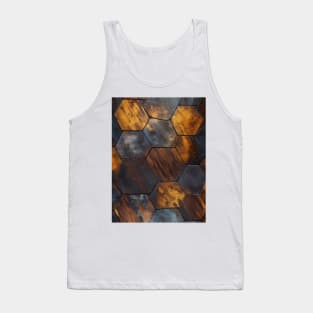 Geometric Timber: Crystalline Hexagons in Amber and Blue Tank Top